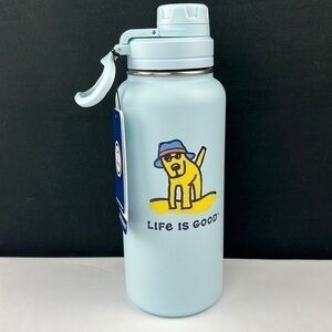 Life is Good - ‘Jake at the Beach’ 32oz water bottle. Pale Blue. NWT Firm!